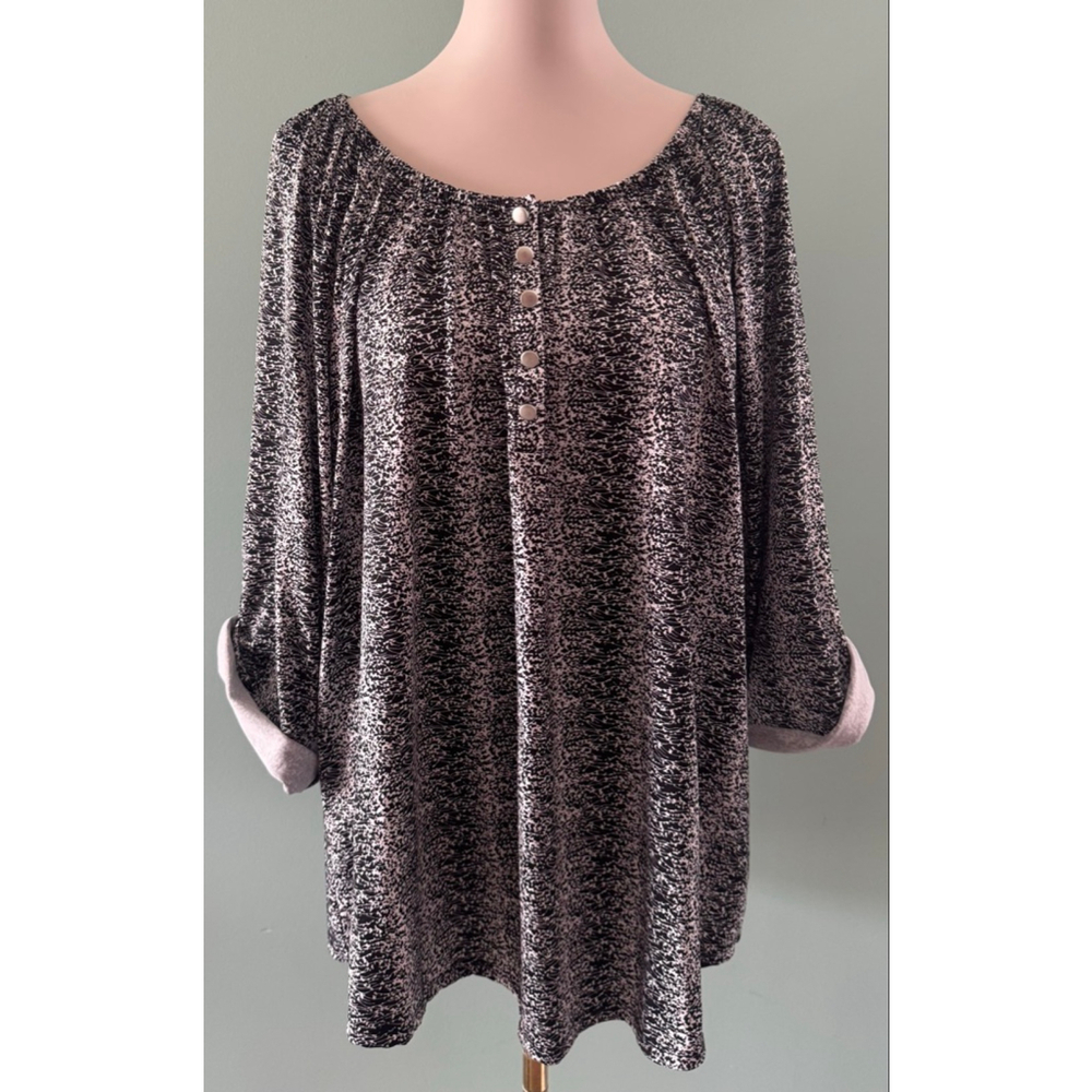 Women's Notations Blouse Size 2X Black Gray